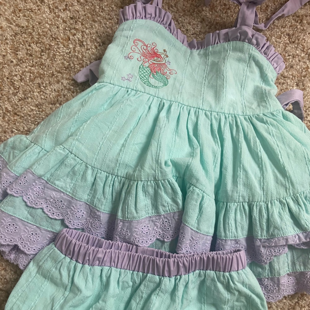 Three by the sea dress and shorts with hair clip mermaid